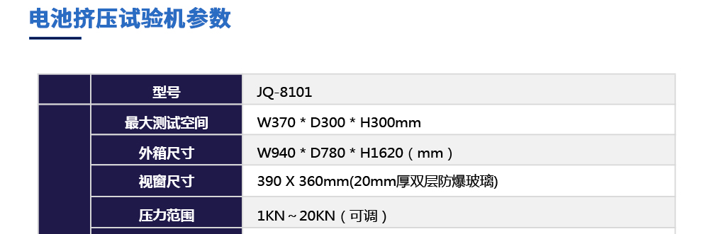 電池擠壓試驗機產品參數